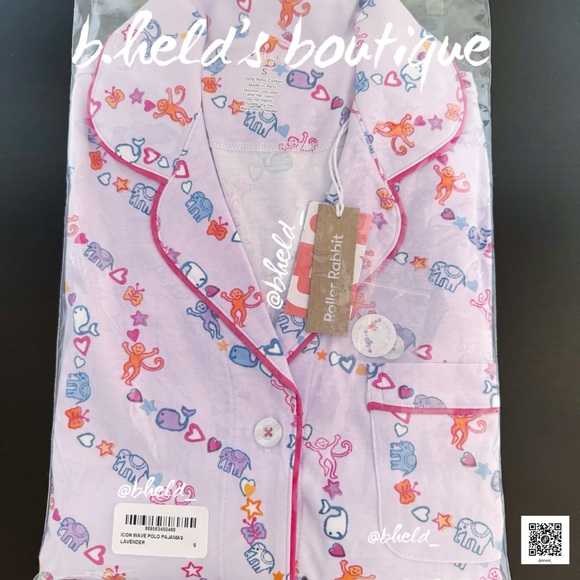 Roller Rabbit Icon Wave Polo Pajamas in Lavender Size Small Dreamland Day 6 NWT - Picture 15 of 16